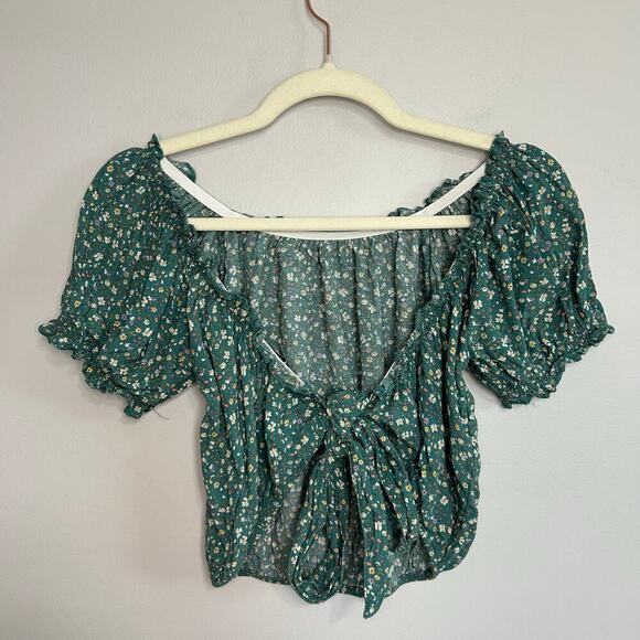 American Eagle Outfitters Green Floral Open Back Tie Crop Top Women’s Size XS - Picture 3 of 6